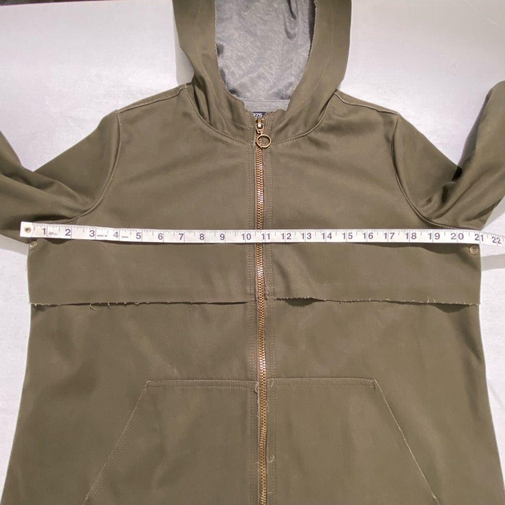 Zara Olive Green Hooded Jacket Denim Zip Utility Boxy Small - Picture 11 of 16